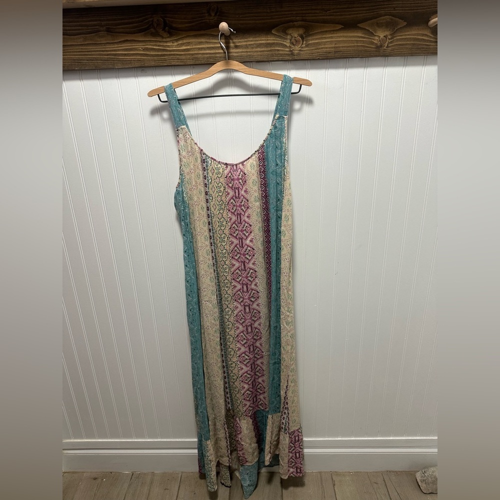 Lovestitch Teal and Pink Patterned patchwork boho prairie Maxi Dress Sz s - Picture 2 of 4